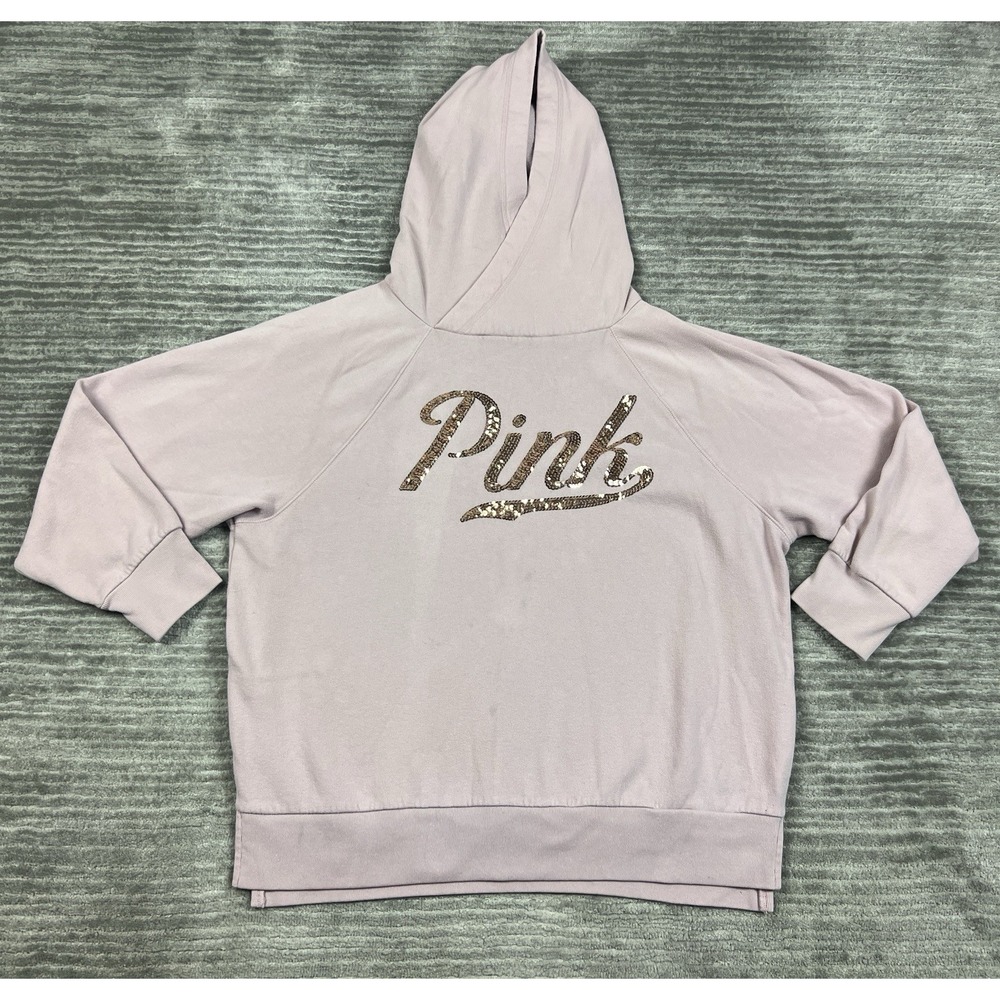 PINK Victorias Secret Hoodie Womens Small Sequin Front Pocket Cotton‎ Blend